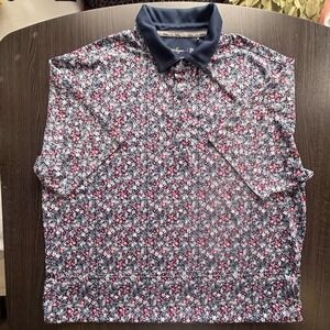 Walter Hagen golf polo Shirt mens L Red White Blue floral poly. blend.